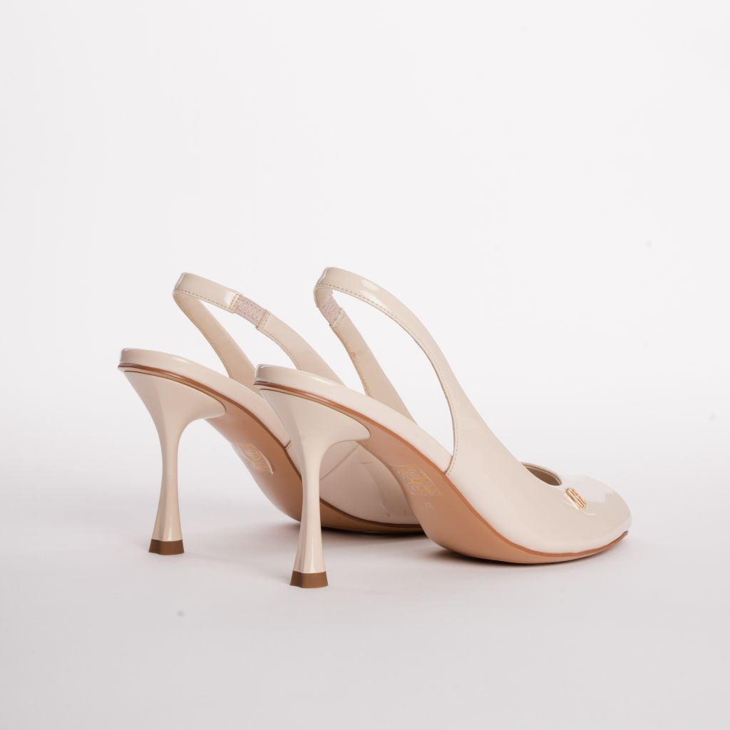 Open-Toe Patent Slingback Pumps with Stiletto Heel
