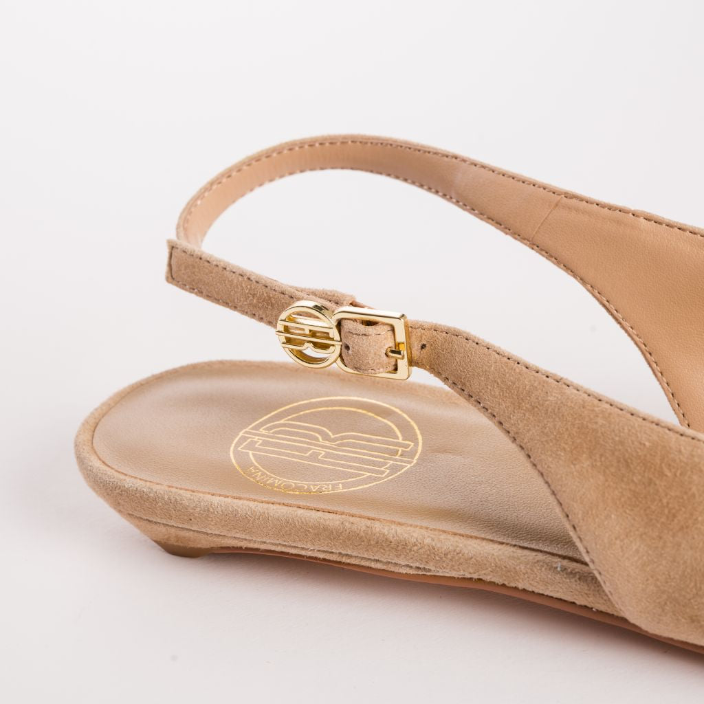 Pointed-Toe Suede-Finish Slingback Pumps with Kitten Heel