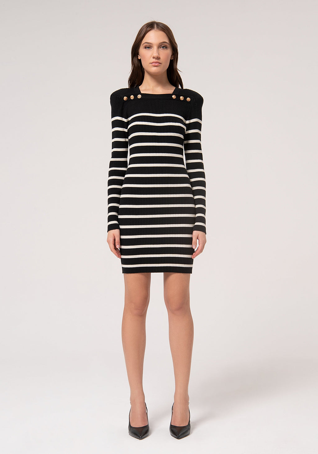Knitted mini dress slim fit with stripes