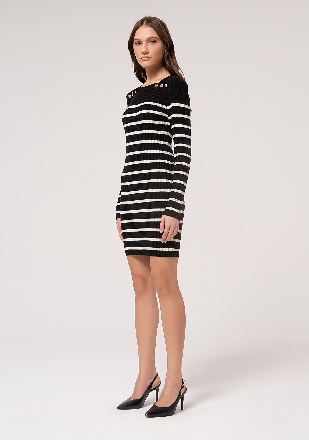 Knitted mini dress slim fit with stripes