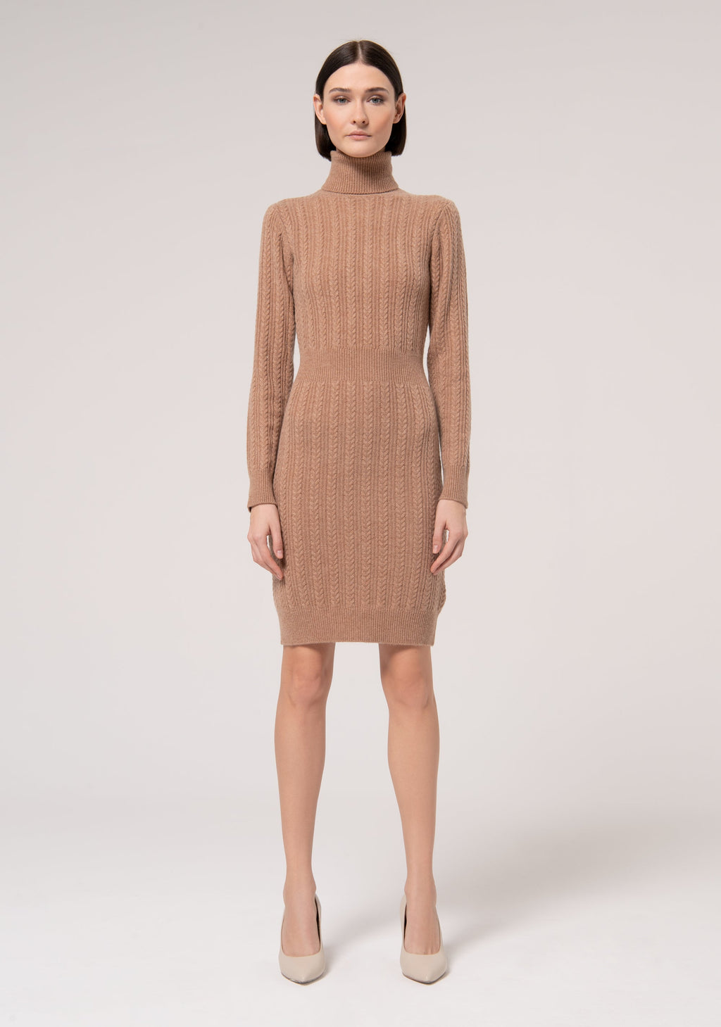 Knitted mini dress slim fit with plaits made in wool and cachemire