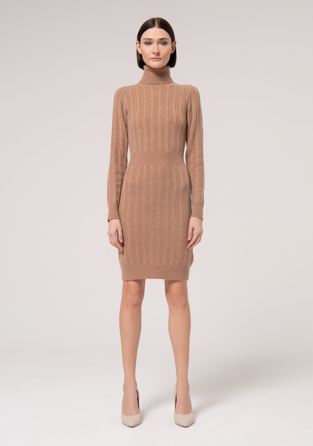 Knitted mini dress slim fit with plaits made in wool and cachemire