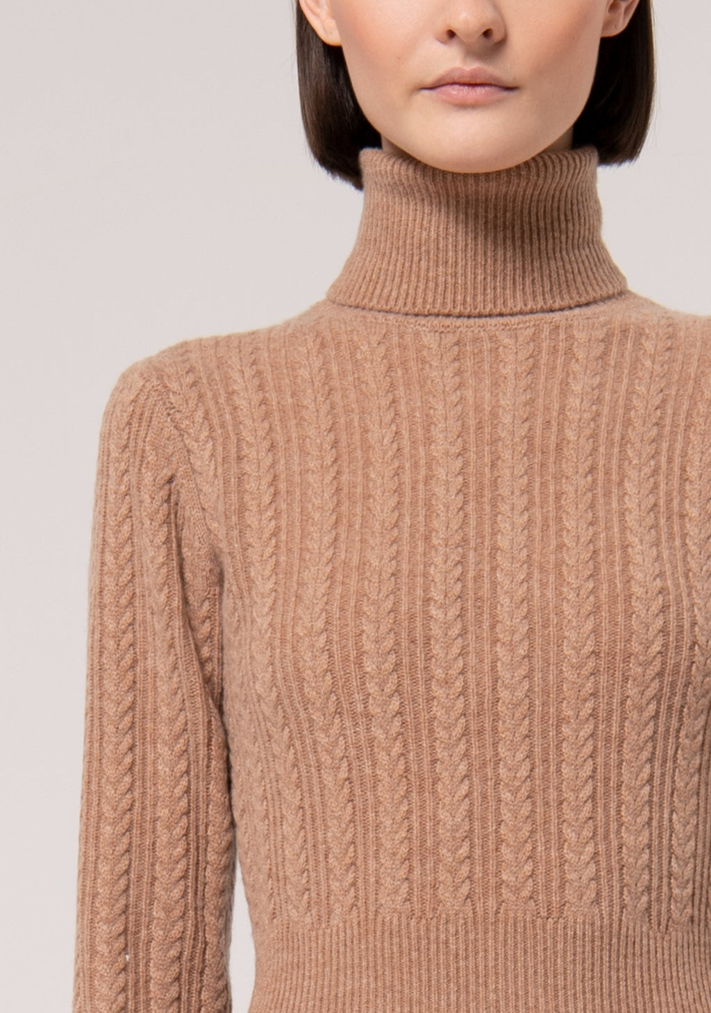 Knitted mini dress slim fit with plaits made in wool and cachemire