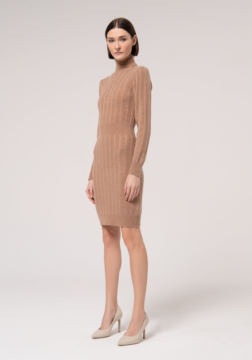 Knitted mini dress slim fit with plaits made in wool and cachemire