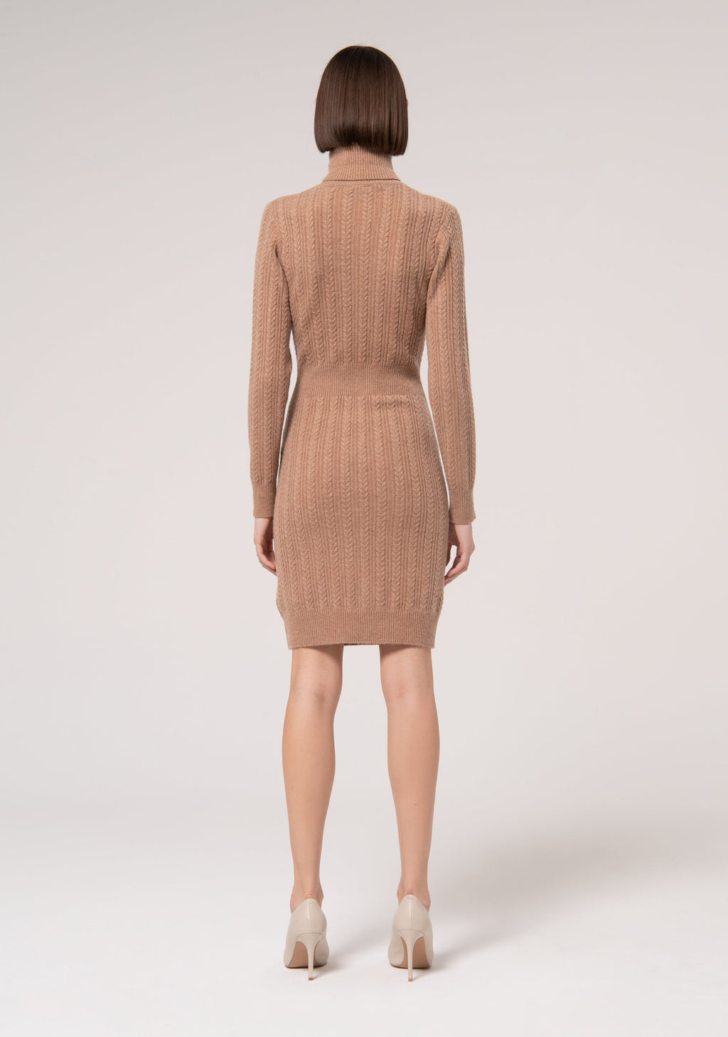 Knitted mini dress slim fit with plaits made in wool and cachemire