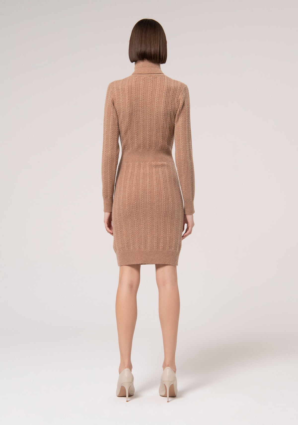 Knitted mini dress slim fit with plaits made in wool and cachemire