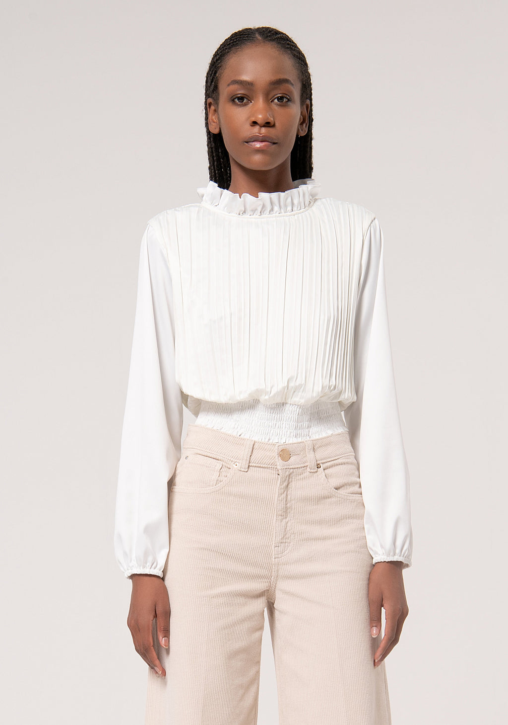 Blouse cropped with plissè effect