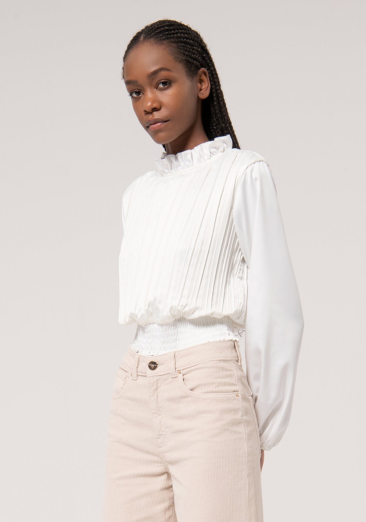 Blouse cropped with plissè effect