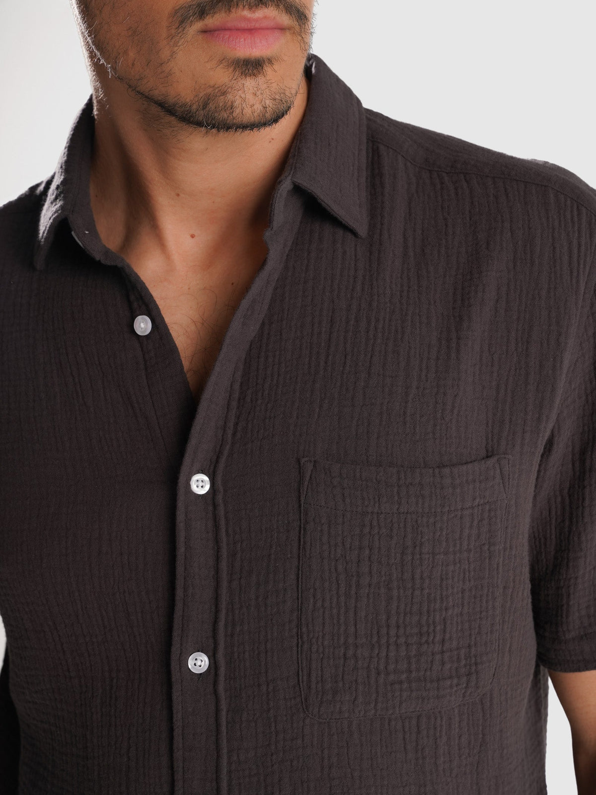 Pablo Camisa de Manga corta Gris y Marrón liso